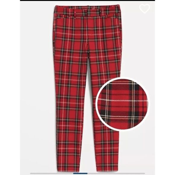 Old Navy Pixie Skinny Ankle Dress Pants Womens 12 Red Plaid Stretch NEW Tartan - Picture 3 of 11